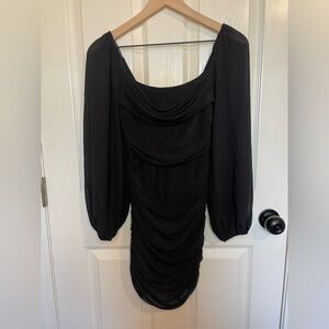 White Fox Boutique Black Long Sleeve Ruched Mini Dress